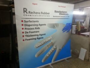Large sized 6 x 6 feet roll up banner standee for rachana rubber company