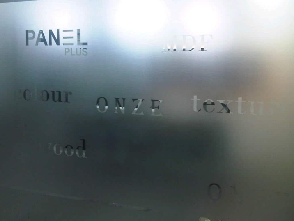 frosted glass film with plotter cutting of logos