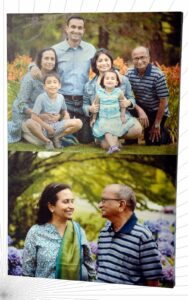 Collage of two family photos on canvas printed and stretched on a rectangular frame