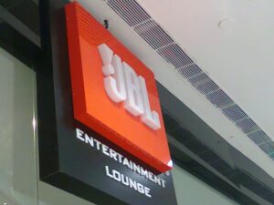 thick box type letters made of acrylic mounted on an ACP metal frame to create a beautiful shop sign for the JBL store