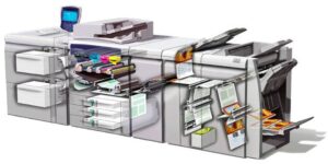 four color digital printing press in action