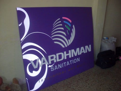shop board made of plotter cut night reflective vinyl where certain areas of the sign reflect light with a high intensity