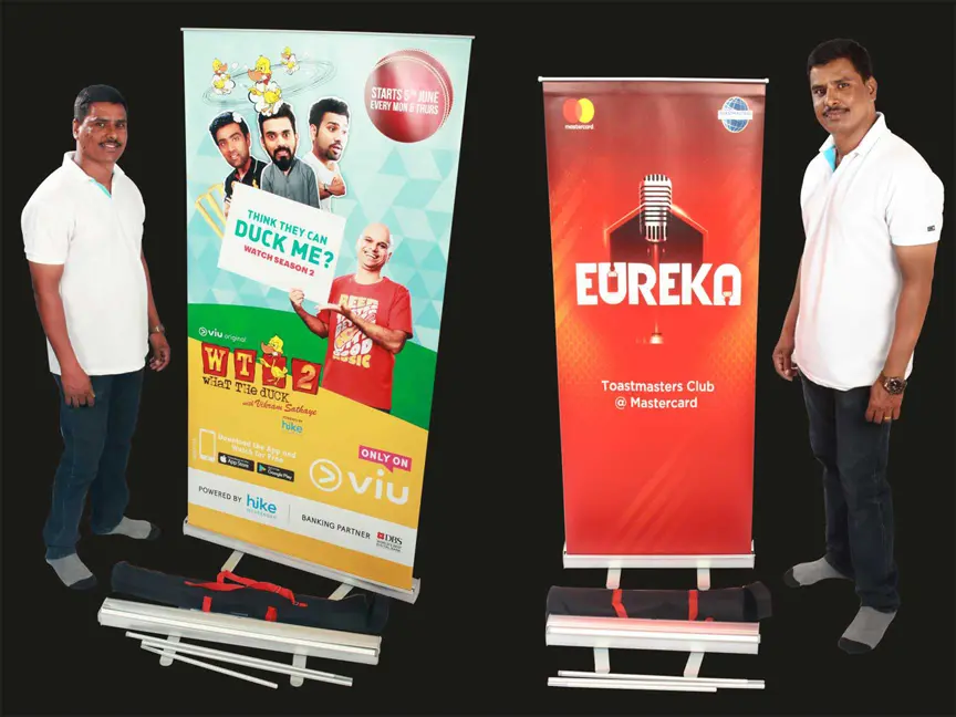 rollup standee for product display at exhibitions