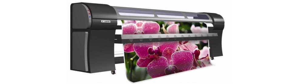 Solvent ink printer in action printing out a huge banner