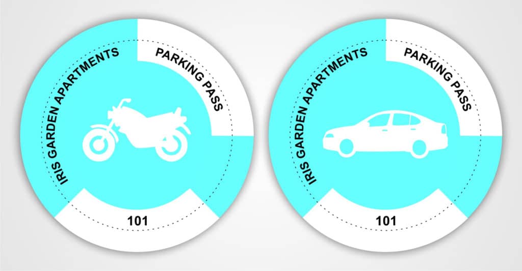 circular artwork of vehicle parking stickers for cars and bikes