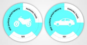 circular artwork of vehicle parking stickers for cars and bikes