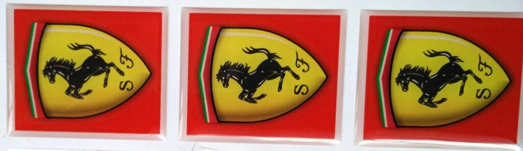 vinyl printed custom logo stickers for ferrari given a 3D dome effect