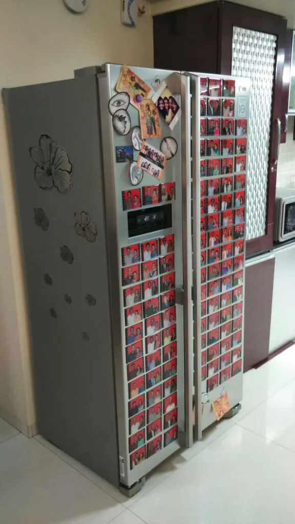 custom printed fridge magnets covering the entire front door of a refrigerator