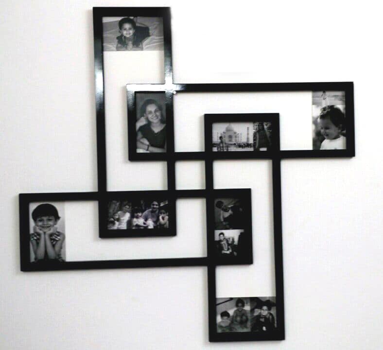 Funky shaped photo frame holding multiple photographs