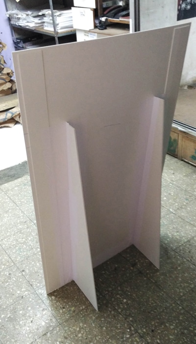 Back view of a single sunboard standee showing foldable flap stand support made of foam sheet