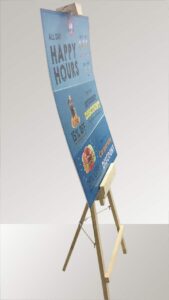easel standee with sunboard sign works as a storefront display