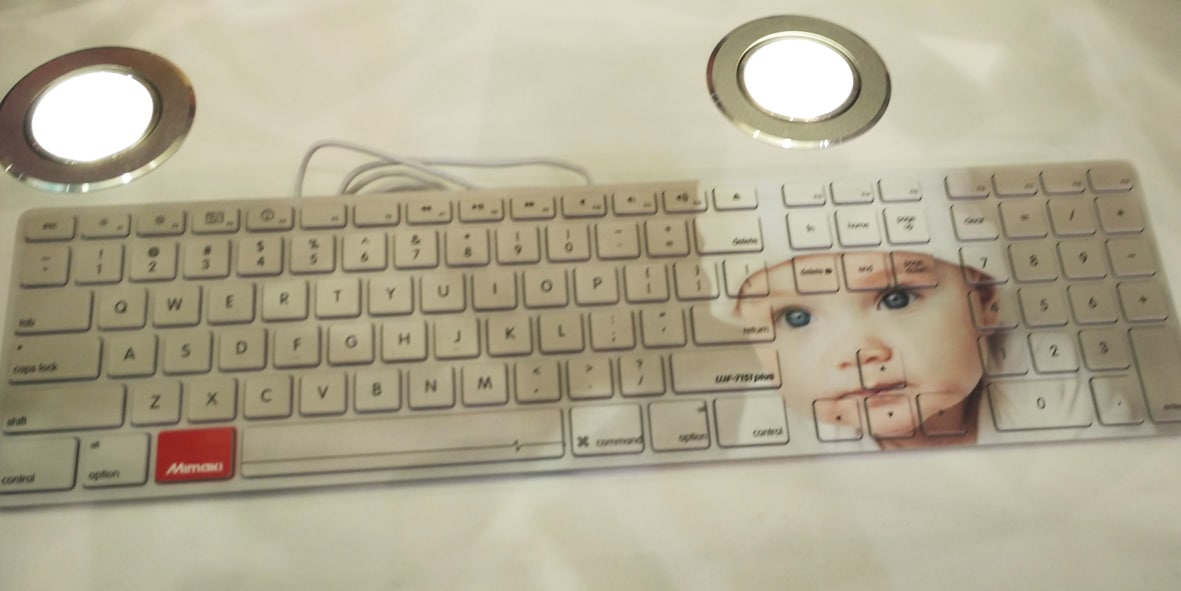 image printed directly on a keyboard using flat bed uv printing technology to create a superb effect