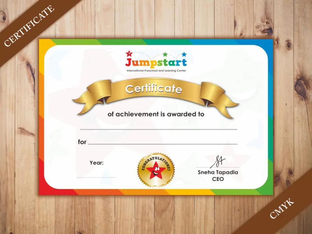 certificate design of the jumpstart  nursery school