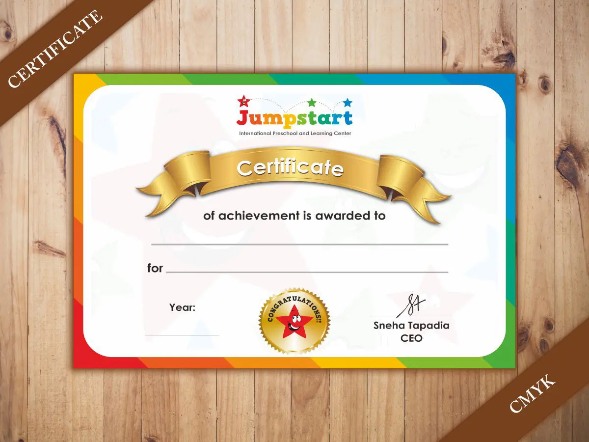 certificate printing service for a nursery school