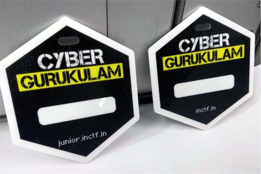 custom printed acrylic badges laser cut into shape
