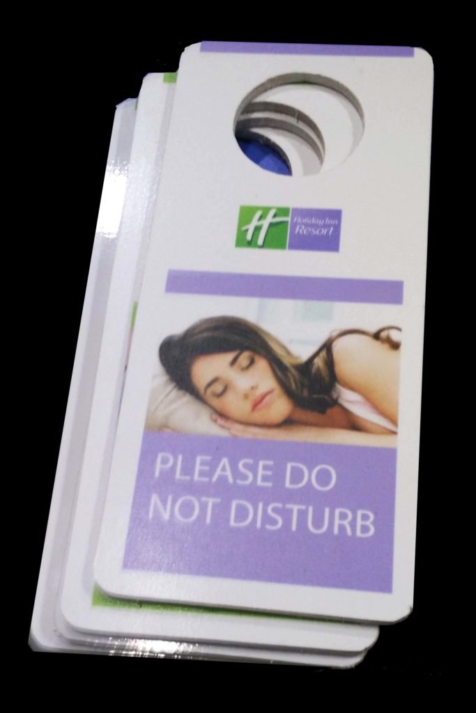 do not disturb room door handle dangler made out of sunboard
