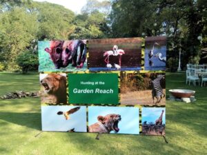 Event backdrop at a photographers exhibition showcasing his shots of wild animals and birds