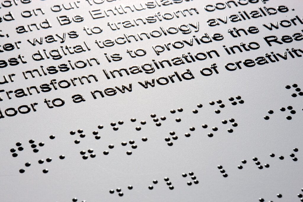 UV raised effect printing used to create braille text on paper