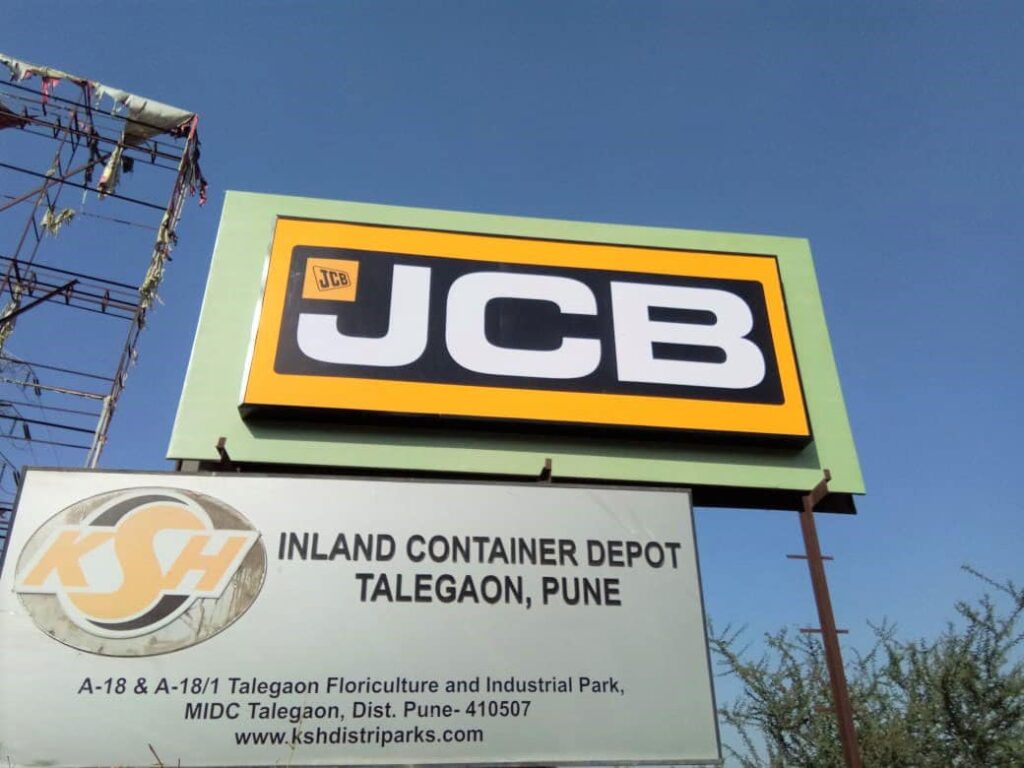 backlit flex board with LEDs for the JCB company mounted on a hoarding