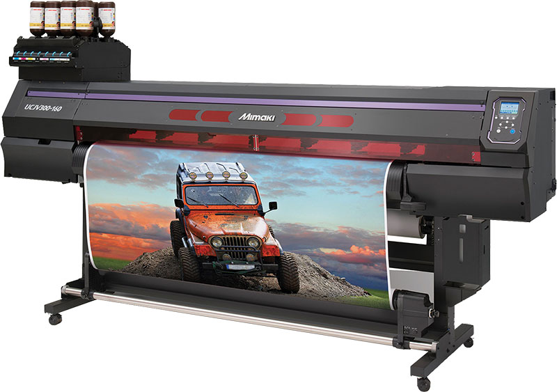 mimaki UCJV wide format printer using UV inks to print on glass films to enhance office design interior