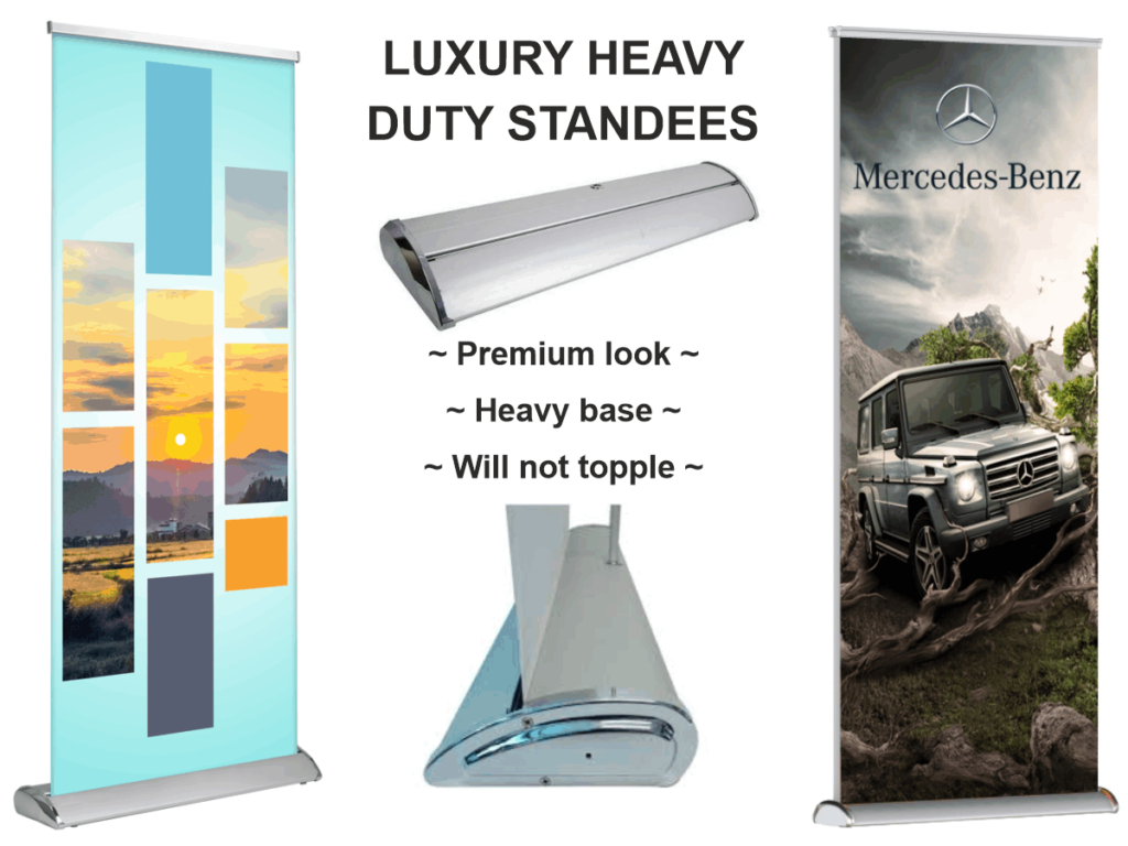 two roll up luxury standee with a zoom in to their heavy base and very premium looks