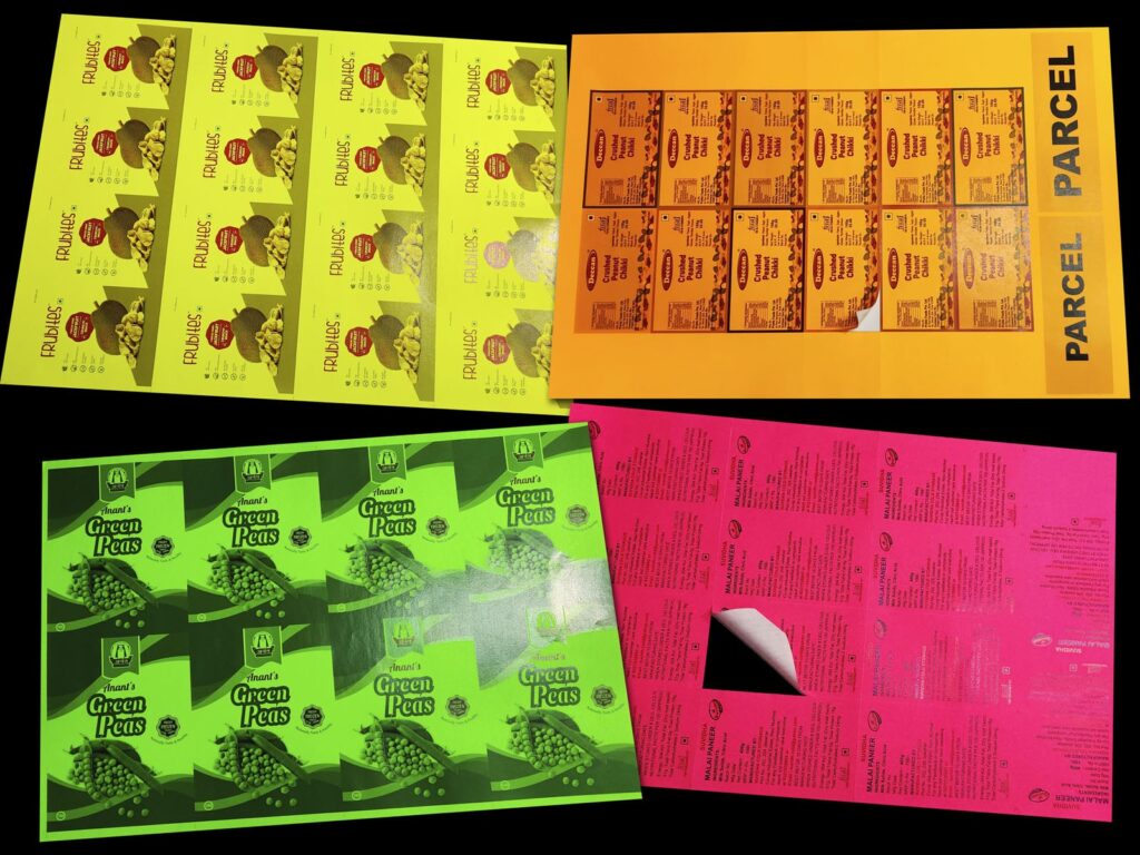 fluorescent colored labels to draw attention