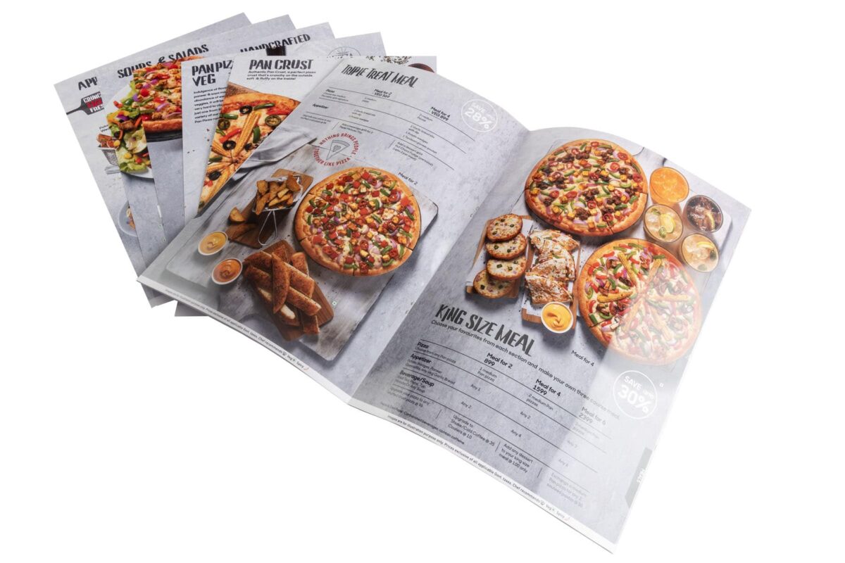 Menu Card Prints. Standard Book Form & Rigid Handheld Option