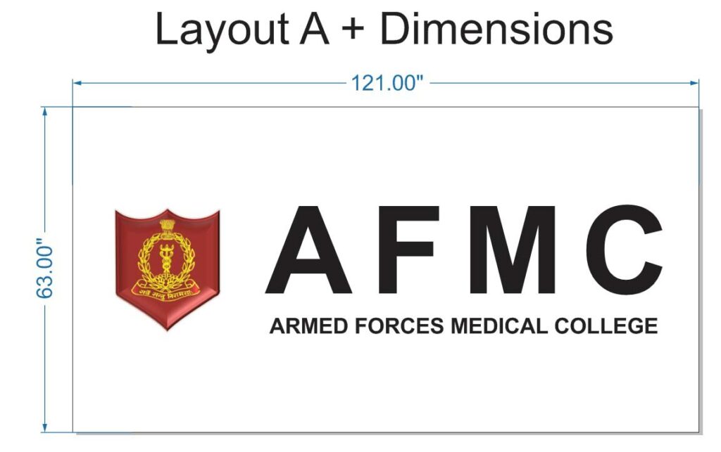 Design wireframe layout and dimensions of a glow sign board proposed for AFMC