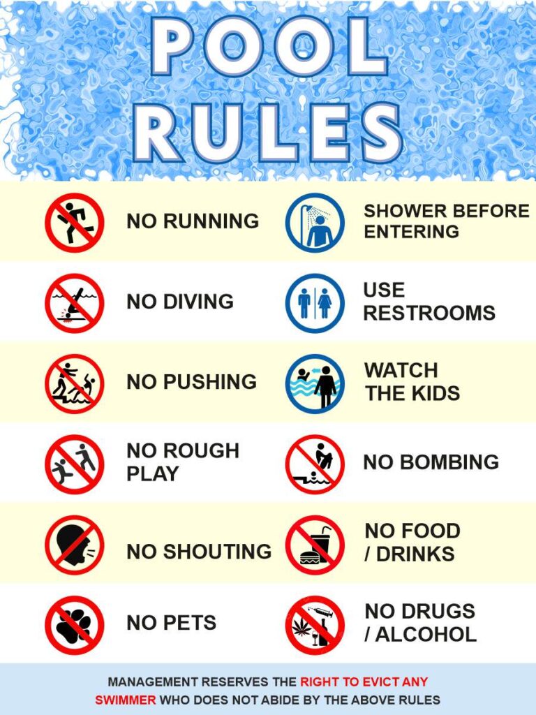pool rules signboard artwork showing rules and regulation for swimming pools. free download of this design