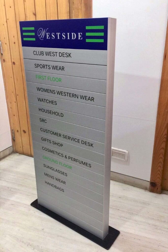 Modular name directory board made of polished aluminium plates is a great idea for enhancing corporate office interior decor
