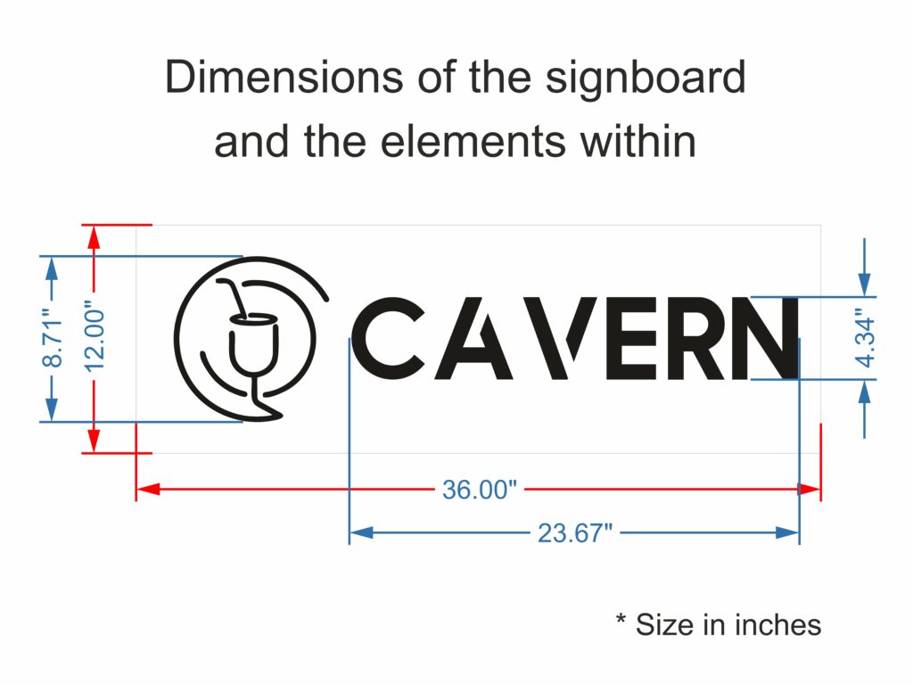 The proposal for the 3D acrylic signage shows the exact dimensions of the sign board