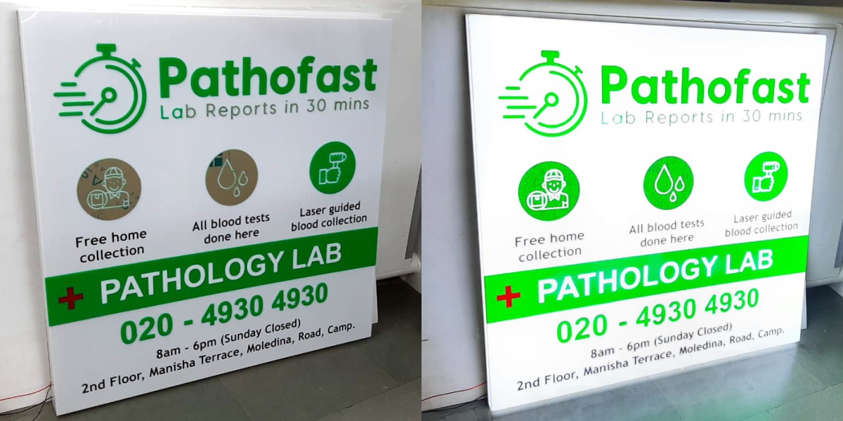 lit and non lit pics of the Pathofast acrylic glow sign board