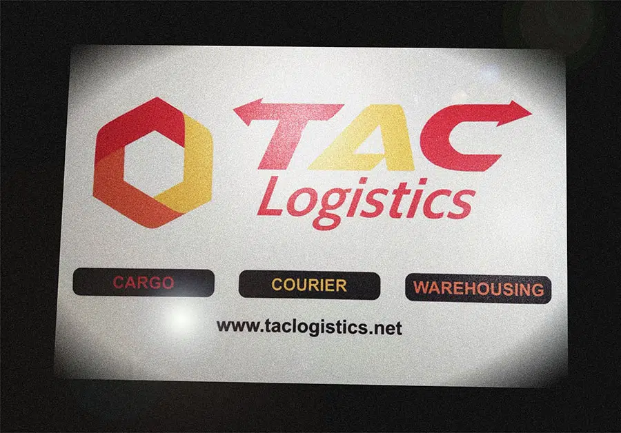 The TAC logistics company logo UV printed on a glass beads reflective vinyl to ensure visibility at night