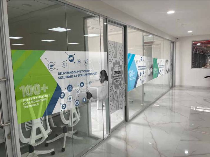 Glass film prints pasted on the partitions and cabins of a corporate office to take its interiors to the next level 