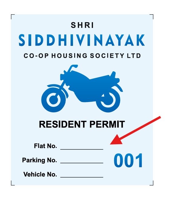 A parking permit design showing blank spaces for flields like the flat number parking number and vehicle number data in these can then be manually put in