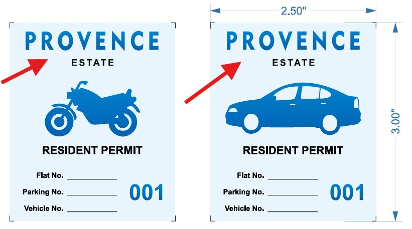 A parking permit design showing the name of the society in clear bold font