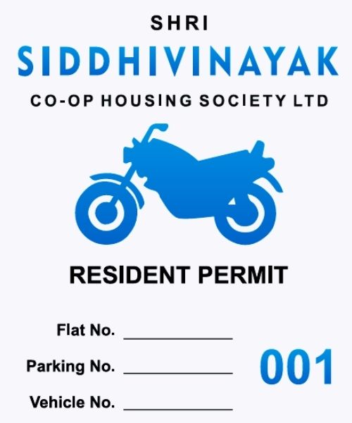 An image of a bike parking sticker for a cooperative housing society reproduced on a weather proof vinyl media