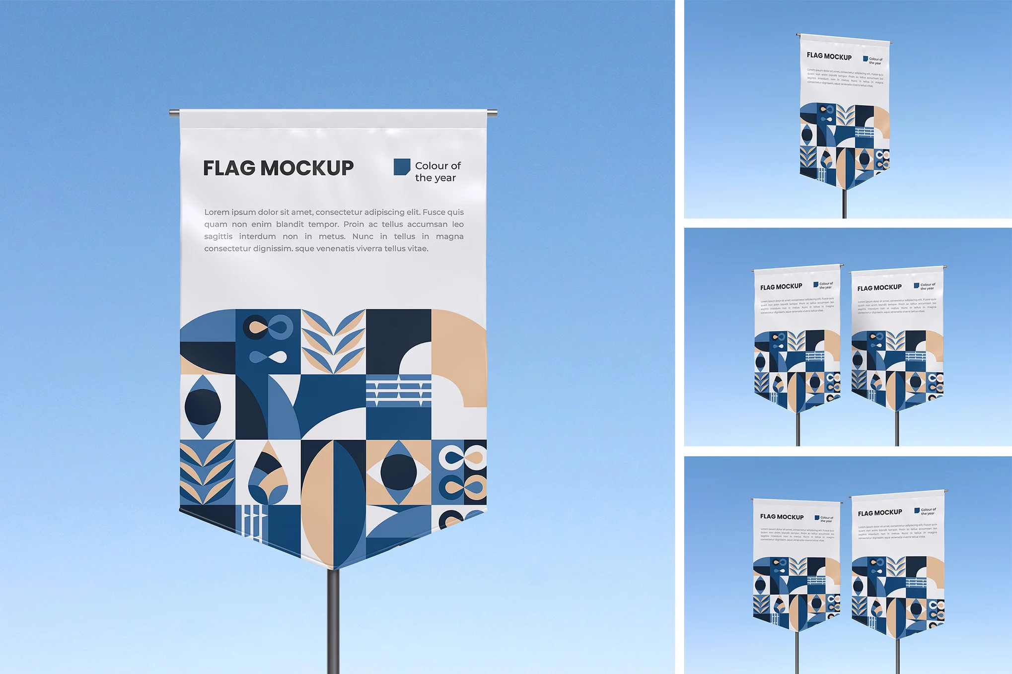 Mockup of a flag design showing all the elements like the text and the images clearly visible with adequate side margins such that nothing gets cut off during printing