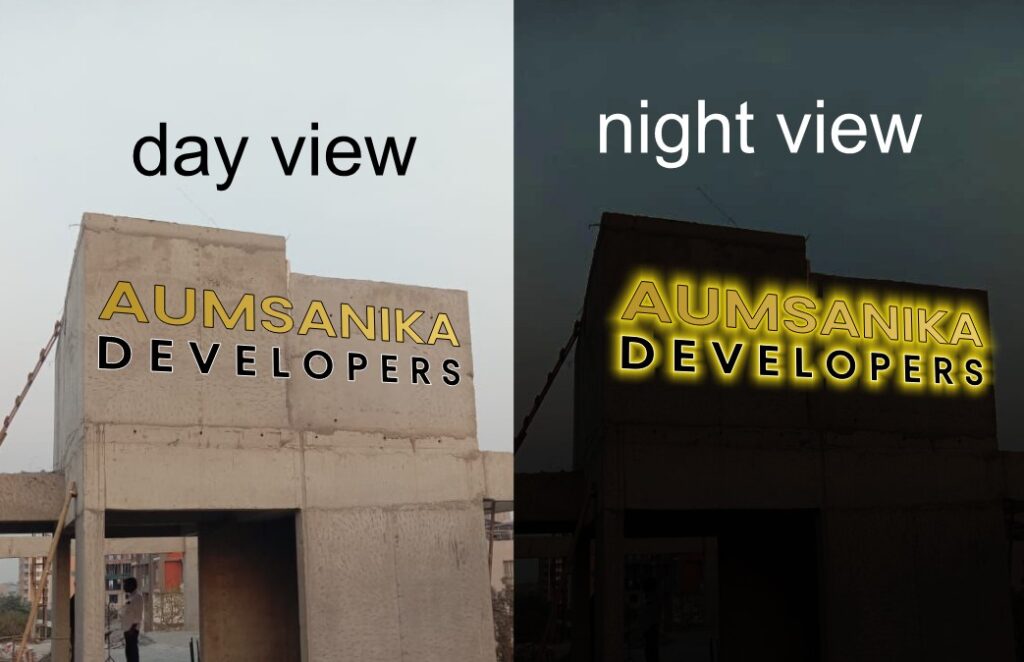This is the third part of the proposal that we share with clients when we pitch a logo signboard project to them. Here, we have provided a 3D render of what the logo will look like once it's installed on site. We have also shared a day and night view so that the customer can visualise what the sign will look like during the day and also at night when the LEDs are powered on!

