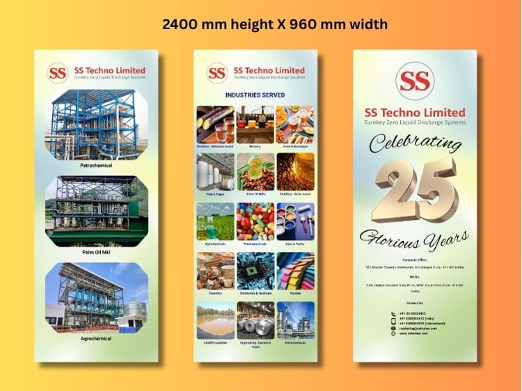 3 artworks of exhibition poster prints for the SS Techno company set in size 960 MM width by 2400 MM height