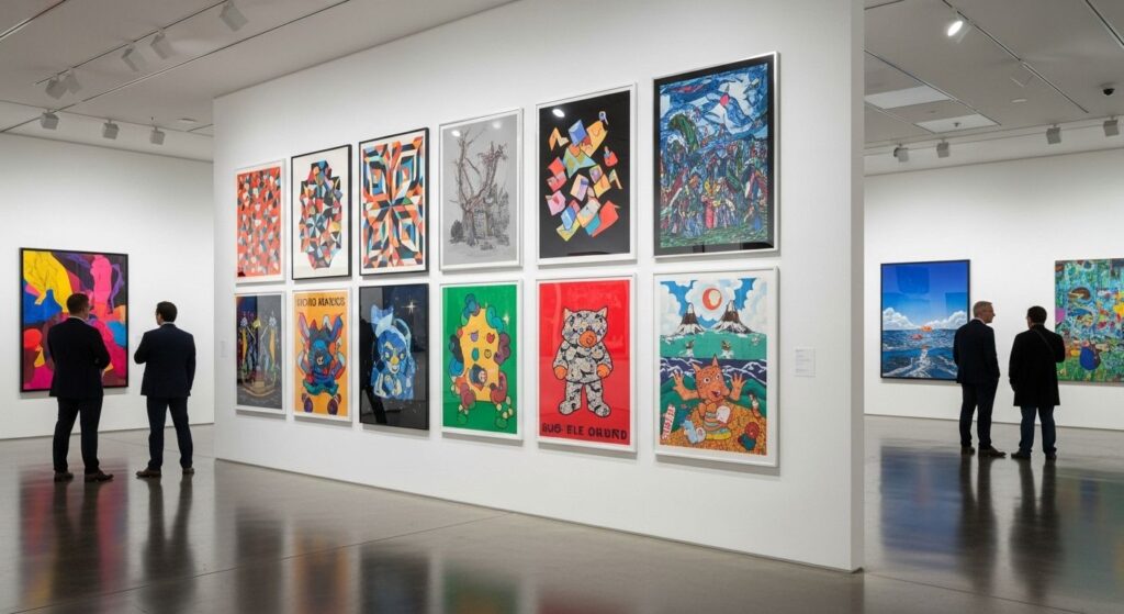 Acrylic photo frames mounted in an art gallery