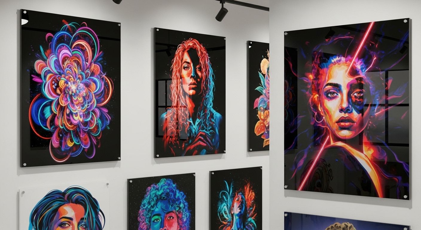 The glossy glass like finish of reverse printed acrylic posters is extremely eye catching and will amp up the looks of your artwork or designs