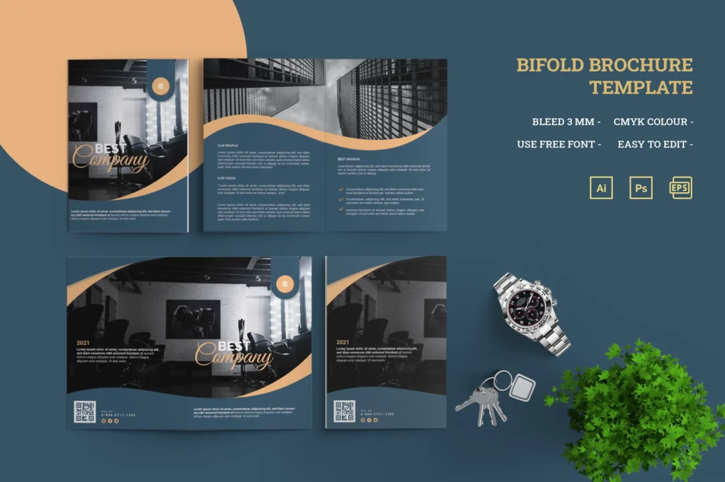 Vibrant digital bifold brochure mockup designs with accurate colors and smooth edge finishing