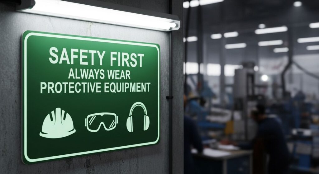 Vsafety Cartello Antincendio Fotoluminescente – "Fire Notice: Keep Clear" – 100x150 Mm, Autoadesivo In Vinile, Norma EN ISO 7010