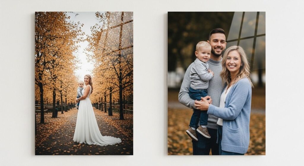 family photographs and portraits can be reproduced on acrylic photo frames for a stunning looking photo poster that has a shiny premium looking finish