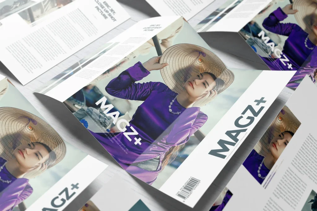 multiple trifold brochures laid out on a table with a Z-fold