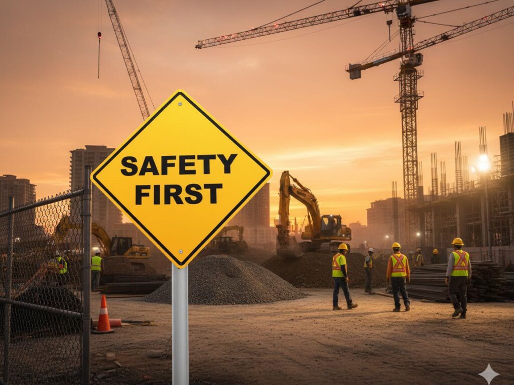 a safety sign at a constuction site