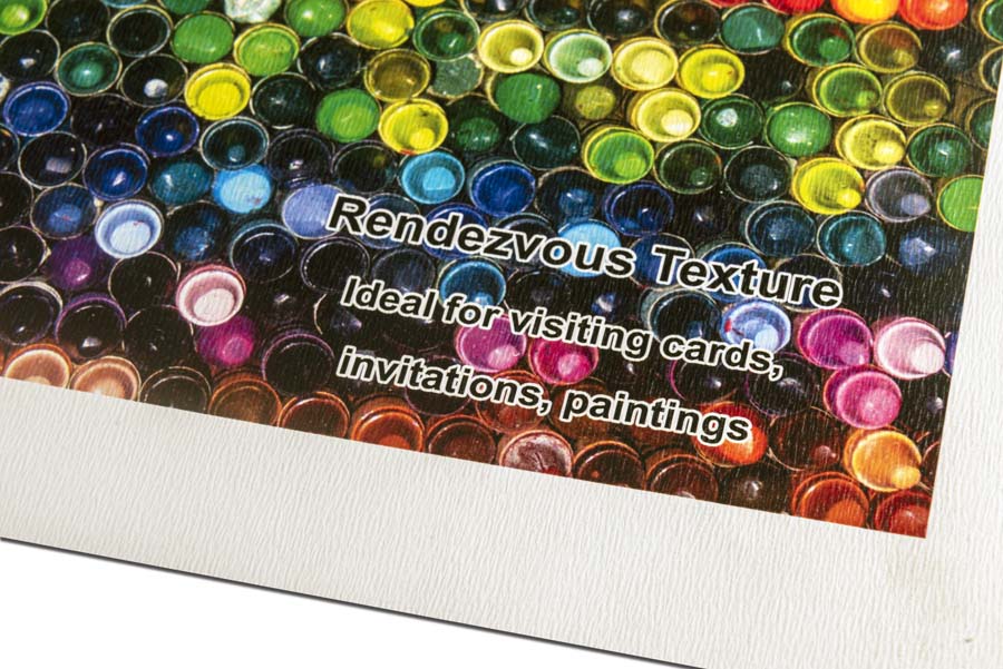 Color print on a rendezvous paper having an uneven wave like texture. This paper is also referred to as Natural Evolution' in the print industry