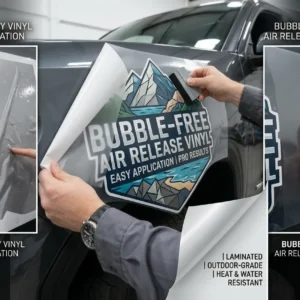 Bubble-Free Air Release Vinyl being applied on a car using air-release technology for smooth, crease-free installation.