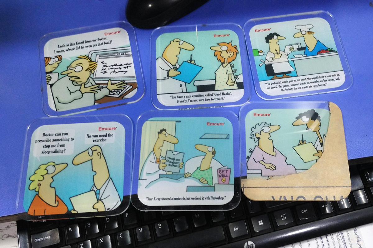 reverse printed coasters on acrylic to give back painted glass like effect